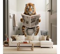 Papier Peint Photo Murale 350x256 cm Animaux Rigolos Tigre Lire le journal 3D Effets Muraux Tissus Non Tissés Mat Wallpaper Poster Décor Murale pour Salon Chambre Couloir Bureau Rénovation de Maison