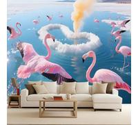 Papier Peint Photo Murale 350x256 cm Flamant Rose Rivière Plante Fleurs 3D Effets Muraux Tissus Non Tissés Mat Wallpaper Poster Décor Murale pour Salon Chambre Couloir Bureau Rénovation de Maison
