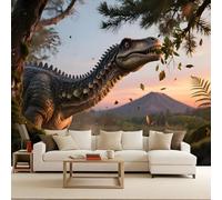 Papier Peint Photo Murale 400x280 cm Dinosaures Volcans Jurassique Animaux 3D Effets Muraux Tissus Non Tissés Mat Wallpaper Poster Décor Murale pour Salon Chambre Couloir Bureau Rénovation de Maison