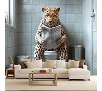 Papier Peint Photo Murale 450x315 cm Animaux Rigolos Léopard Lire journal 3D Effets Muraux Tissus Non Tissés Mat Wallpaper Poster Décor Murale pour Salon Chambre Couloir Bureau Rénovation de Maison