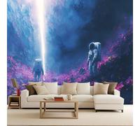 Papier Peint Photo Murale 450x315 cm Espace Astronaute Planète Fleurs 3D Effets Muraux Tissus Non Tissés Mat Wallpaper Poster Décor Murale pour Salon Chambre Couloir Bureau Rénovation de Maison