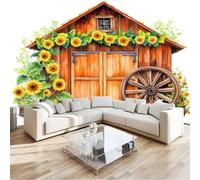 Papier Peint Photo Murale Style Conte Fées, Tournesol Grange Fresque Poster Géant Panoramique Intissée 250 x 175 cm pour Tapisserie Décoration Chambre Salon Maison