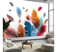 Papier Peint Photo Murale Style Minimaliste, Plumes D'Animal Fresque Poster Géant Panoramique Intissée 400 x 280 cm pour Tapisserie Décoration Chambre Salon Maison