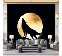 Papier Peint Photo Murale Style Photographie, Lune Animal Loup Fresque Poster Géant Panoramique Intissée 200 x 140 cm pour Tapisserie Décoration Chambre Salon Maison