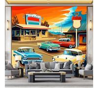 Papier Peint Photo Murale Style Vintage, Affiche Voiture Fresque Poster Géant Panoramique Intissée 200 x 140 cm pour Tapisserie Décoration Chambre Salon Maison