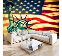 Papier Peint Photo Murale Style Vintage, Motif Drapeau Statue Fresque Poster Géant Panoramique Intissée 200 x 140 cm pour Tapisserie Décoration Chambre Salon Maison