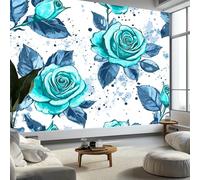 Papier Peint Photo Murale Style Vintage, Plantes Roses Feuilles Fresque Poster Géant Panoramique Intissée 400 x 280 cm pour Tapisserie Décoration Chambre Salon Maison