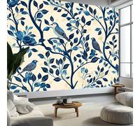 Papier Peint Photo Murale Style William Morris, Forêt Arbres Oiseaux Fresque Poster Géant Panoramique Intissée 350 x 256 cm pour Tapisserie Décoration Chambre Salon Maison