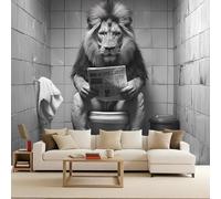 Papier Peint Photo Non Tissé 100x70 cm Animaux Rigolos Lion Lire le journal Effets 3D Photo Geant Mural Wallpaper Mat Image Muraux Poster pour Salon Chambre Couloir Bureau Salon Décoration Murale