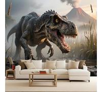 Papier Peint Photo Non Tissé 100x70 cm Dinosaures Volcans Jurassique Animaux Effets 3D Photo Geant Mural Wallpaper Mat Image Muraux Poster pour Salon Chambre Couloir Bureau Salon Décoration Murale