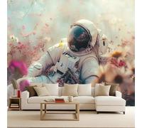 Papier Peint Photo Non Tissé 200x140 cm Espace Astronaute Planète Fleurs Effets 3D Photo Geant Mural Wallpaper Mat Image Muraux Poster pour Salon Chambre Couloir Bureau Salon Décoration Murale