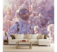Papier Peint Photo Non Tissé 200x140 cm Espace Astronaute Planète Fleurs Effets 3D Photo Geant Mural Wallpaper Mat Image Muraux Poster pour Salon Chambre Couloir Bureau Salon Décoration Murale