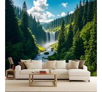 Papier Peint Photo Non Tissé 200x140 cm Montagnes Forêt Rivière Paysage Effets 3D Photo Geant Mural Wallpaper Mat Image Muraux Poster pour Salon Chambre Couloir Bureau Salon Décoration Murale