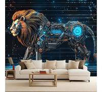 Papier Peint Photo Non Tissé 200x140 cm Style Mécanique Lion Animal Effets 3D Photo Geant Mural Wallpaper Mat Image Muraux Poster pour Salon Chambre Couloir Bureau Salon Décoration Murale