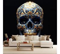 Papier Peint Photo Non Tissé 200x140 cm Style Sombre Crâne Gothique Squelette Effets 3D Photo Geant Mural Wallpaper Mat Image Muraux Poster pour Salon Chambre Couloir Bureau Salon Décoration Murale