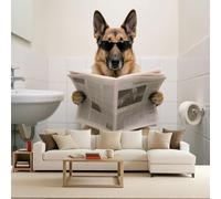 Papier Peint Photo Non Tissé 250x175 cm Animaux Rigolos Chien Lire le journal Effets 3D Photo Geant Mural Wallpaper Mat Image Muraux Poster pour Salon Chambre Couloir Bureau Salon Décoration Murale