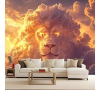 Papier Peint Photo Non Tissé 300x210 cm Ciel Nuages Lion Abstrait Animal Effets 3D Photo Geant Mural Wallpaper Mat Image Muraux Poster pour Salon Chambre Couloir Bureau Salon Décoration Murale
