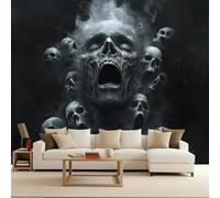 Papier Peint Photo Non Tissé 350x256 cm Style Sombre Crâne Gothique Squelette Effets 3D Photo Geant Mural Wallpaper Mat Image Muraux Poster pour Salon Chambre Couloir Bureau Salon Décoration Murale