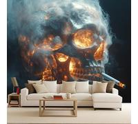 Papier Peint Photo Non Tissé 350x256 cm Style Sombre Crâne Gothique Squelette Effets 3D Photo Geant Mural Wallpaper Mat Image Muraux Poster pour Salon Chambre Couloir Bureau Salon Décoration Murale