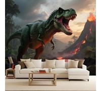 Papier Peint Photo Non Tissé 450x315 cm Dinosaures Volcans Jurassique Animaux Effets 3D Photo Geant Mural Wallpaper Mat Image Muraux Poster pour Salon Chambre Couloir Bureau Salon Décoration Murale