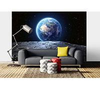 Papier peint photo non tissé Motif terre bleue de la lune - 375 x 250 cm (avec colle) - Papier peint non tissé - Papier peint mural - Pour salon, chambre, bureau, cuisine - Prêt à être monté