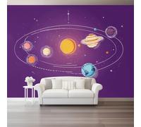 Papier peint photo non tissé Planète du système solaire de rêve Panoramique Poster Tapisserie Photo 400 x 280 cm Personnalisé Murale Décoration Pour salon et chambre à coucher Violet