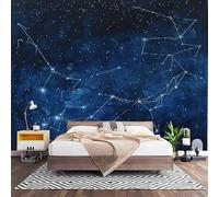 Papier Peint Photo Panoramique 3D Art Des éToiles Et Des Constellations Poster Papier Peint Intissé Bleu Foncé, Tapisserie Panoramique Salon, Décoration Mural Bureau Enfants Chambre 450x315 cm
