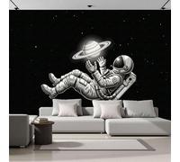 Papier Peint Photo Panoramique 3D Astronaute Saturne Espace, Poster Papier Peint Soie Thème Spatial Minimaliste, Tableaux Poster Photo Décoration Murale, Fond TV Murale Salon Chambre 300x210cm