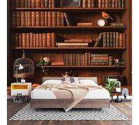 Papier Peint Photo Panoramique 3D BibliothèQue RéTro Poster Papier Peint Intissé Brun, Tapisserie Panoramique Salon, Décoration Mural Bureau Enfants Chambre 300x210 cm