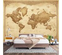 Papier Peint Photo Panoramique 3D Carte Du Monde Poster Papier Peint Intissé Style RéTro, Tapisserie Panoramique Salon, Décoration Mural Bureau Enfants Chambre 300x210 cm