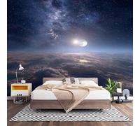 Papier Peint Photo Panoramique 3D Ciel éToilé Lune et Voie LactéE Poster Papier Peint Intissé Bleu, Tapisserie Panoramique Salon, Décoration Mural Bureau Enfants Chambre 400x280 cm