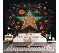 Papier Peint Photo Panoramique 3D Fleur MystéRieuse éToile à Cinq Branches Poster Papier Peint Intissé Noir, Tapisserie Panoramique Salon, Décoration Mural Bureau Enfants Chambre 450x315 cm