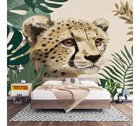 Papier Peint Photo Panoramique 3D Illustration D'Un GuéPard Poster Papier Peint Intissé Couleur Claire, Tapisserie Panoramique Salon, Décoration Mural Bureau Enfants Chambre 250x175 cm