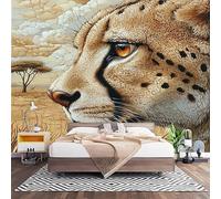 Papier Peint Photo Panoramique 3D LéOpard Des Prairies Africaines Poster Papier Peint Intissé Or, Tapisserie Panoramique Salon, Décoration Mural Bureau Enfants Chambre 200x140 cm