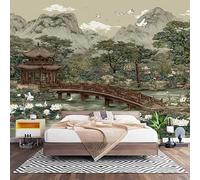 Papier Peint Photo Panoramique 3D Paysage de Jardin Japonais Poster Papier Peint Intissé Paysages Naturels, Tapisserie Panoramique Salon, Décoration Mural Bureau Enfants Chambre 350x256 cm