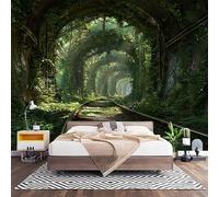 Papier Peint Photo Panoramique 3D Tunnel Jungleier Poster Papier Peint Intissé Vert, Tapisserie Panoramique Salon, Décoration Mural Bureau Enfants Chambre 250x175 cm