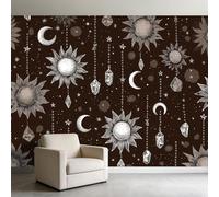 Papier Peint Photo Panoramique 400 x 280 cm Corps Célestes Dessinés Main Trait Artistique papier peint Pour Salon Chambre Bureau Couloir décoration Peinture murale décor Murale moderne, Brun Café
