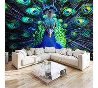 Papier Peint Photo Panoramique Animal Paon, Surréalisme Papier Peint Intissé Mural - Poster Geant Mural Personnalisé 300 x 210 cm pour Salon Chambre D'enfants Décoration Murale