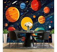 Papier Peint Photo Panoramique Dessin Animé Galaxies Espace Planètes, 250 x 175 cm Poster Murale Décoration pour Salon Chambre Restaurant - Bleu Foncé Grandes Papier Peint Intissé Murales Décoration