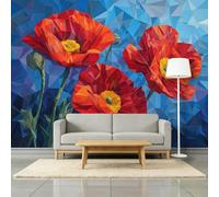 Papier Peint Photo Panoramique Plante Fleurs Rouges 450 x 315 cm Fresque Murale, Cubisme Intissé Murale Moderne - Pour Salon Galerie Atelier D’Art Papier Peint Photo