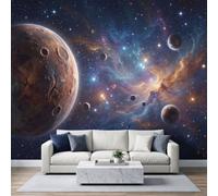 Papier Peint Photo Panoramique Salon Science-Fiction Espace Cosmos | Planète Planètes Nébuleuses Papier Peint Intissé 400 x 280 cm Tapisserie pour Chambre D'Enfant Décoration Murale