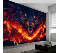 Papier Peint Photo Panoramique Surréalisme Dragon Flamme, Animaux Fantastiques Papier Peint Intissé Mural - Poster Geant Mural Personnalisé 200 x 140 cm pour Salon Chambre D'enfants Décoration Murale
