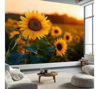 Papier Peint Photo Panoramique Tournesols, Plantes Fleurs Papier Peint Intissé Mural - Poster Geant Mural Personnalisé 200 x 140 cm pour Salon Chambre D'enfants Décoration Murale