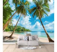 Papier Peint Photo Plage Mer Noix de Coco 300x256 cm Papier Peint Nature Effet 3D Pas de Support Adhésif Tissu Intissé Installation Facile et Durable pour Salon Chambre Bureau Restaurant Poster