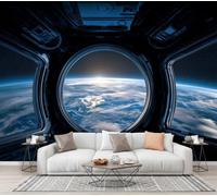 Papier Peint Photo Soie Capsule Spatiale 3D Science-Fiction, 250×175 CM | Capsule Spatiale Terre Ciel Étoilé Mur XXL Muraux,pour Salon Chambre,Revêtement Mural,Papier Peint 3D,Résistant aux UVNoir