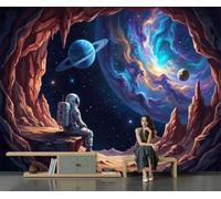 Papier Peint Photo Soie Exploration Spatiale 400x280cm | Papier Peint Panoramique Grotte De L'Astronaute Météorite, Résistant aux UV, Décoration Murale Pour Salon Canapé TV Fond, Brun Rougeâtre