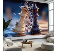 Papier Peint Photo Surréalisme Les Pièces D'Échecs S'Entrechoquent 200 x 140 cm Papier Peint Panoramique, Bleu Papier Peint intissé Murale Pour Chambre De Fille Garçon Chambre De Bébé Salon