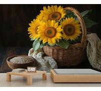 Papier peint photo tournesol - 400 x 280 cm - Style rustique - Motif floral - Grand papier peint pour salon - Décoration murale - Ne se décolle pas et ne colle pas