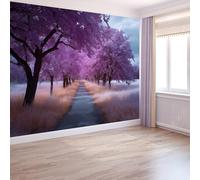 Papier Peint Photographie Paysage Arbres Chemin250 x 175 cm Décoration Papier Peint Moderne Violet Murale facile à nettoyer, idéale pour chambre et salon, avec un design unique et moderne