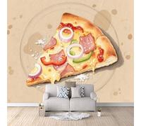 Papier Peint Pizza 250x175 cm Papier Peint Panoramique Effet 3D, Peinture Murale intissé Grande Dessin Animé, pour Moderne Salon Chambre TV Fond